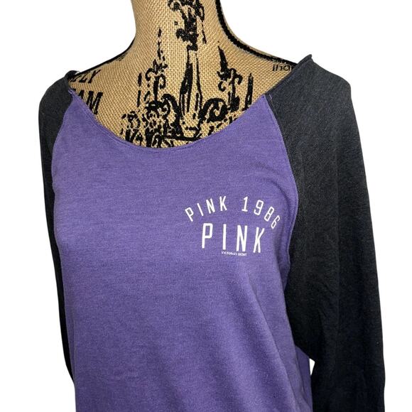 Victorias Secret PINK Off The Shoulder Sweatshirt Purple Black Size Small Y2k - Picture 2 of 5